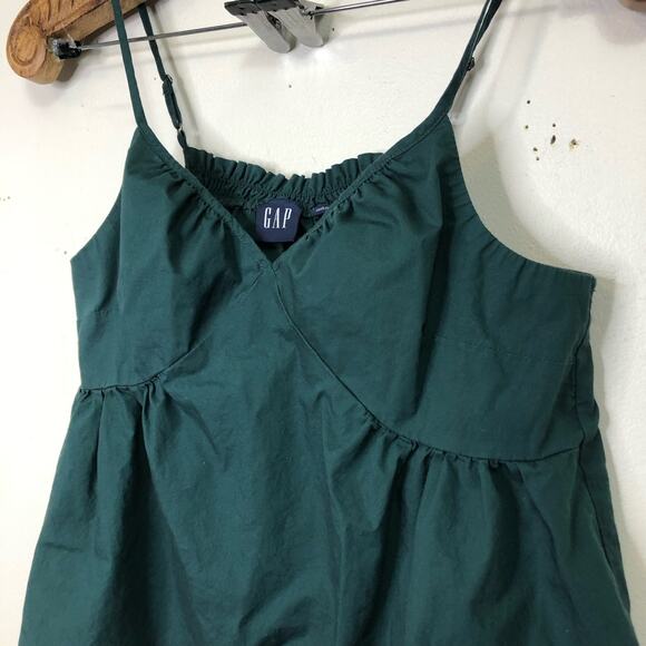 Gap Top Babydoll V Neck Tank Green Cotton Pleated Cami Flowy Loose Boho Small - Picture 3 of 8